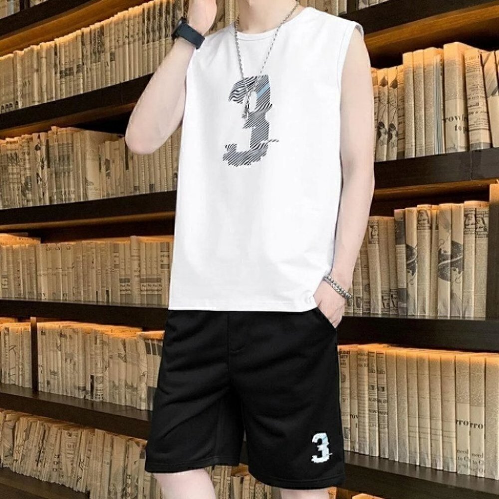 White Streetwear Men's Tank Top & Shorts